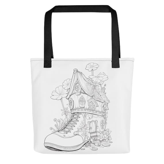 Fairy Tale Shoe House Coloring Book Tote bag - Color Me Tote