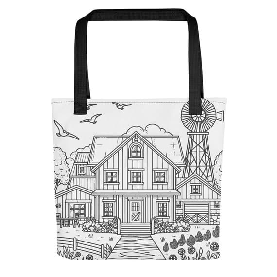 Farmhouse Coloring Book Tote bag - Color Me Tote