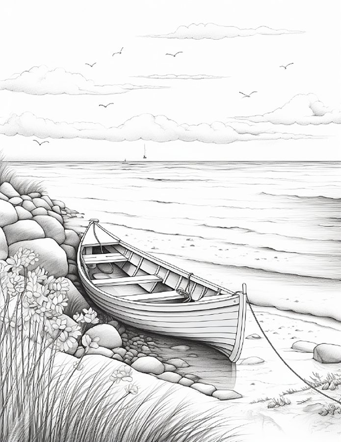 Beach Canoe free printable coloring page