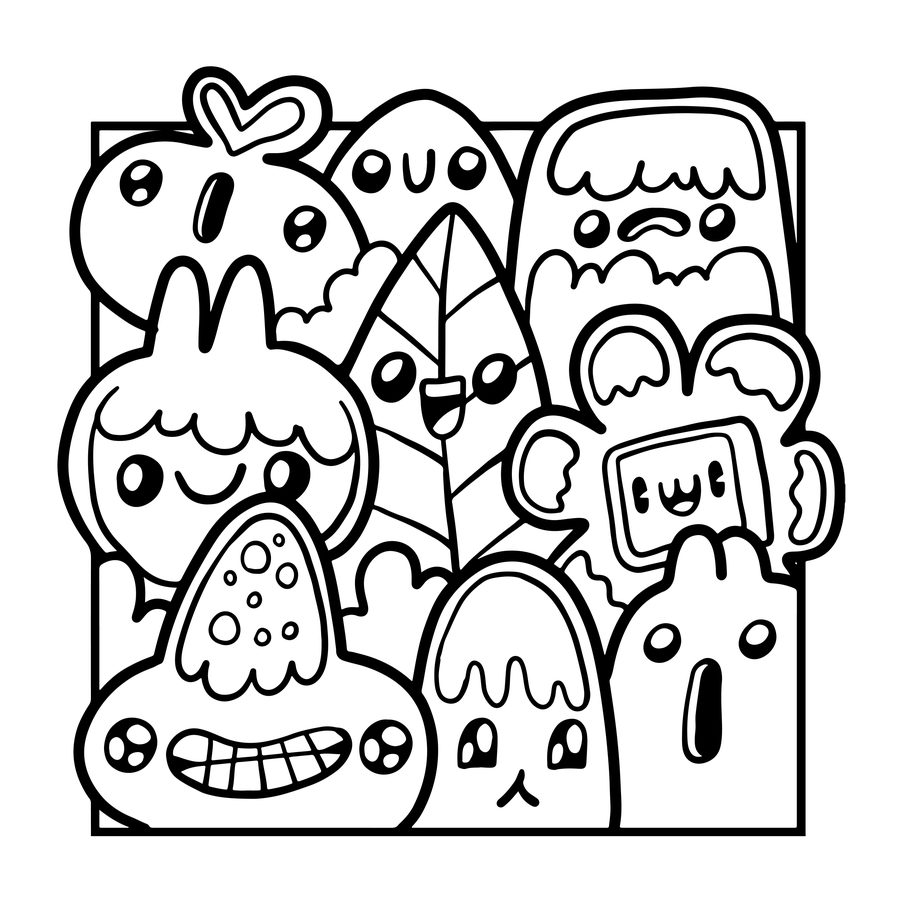 Doodle Friends free printable coloring page