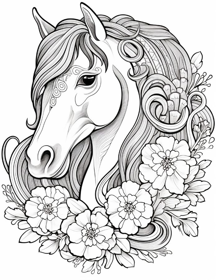 Floral Horse free printable coloring page
