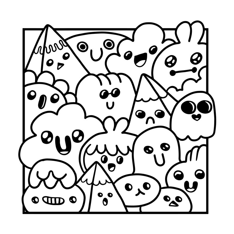 Kawaii Doodles free printable coloring page