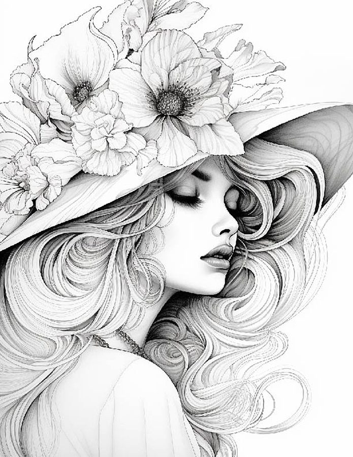 Lady in a Hat free printable coloring page
