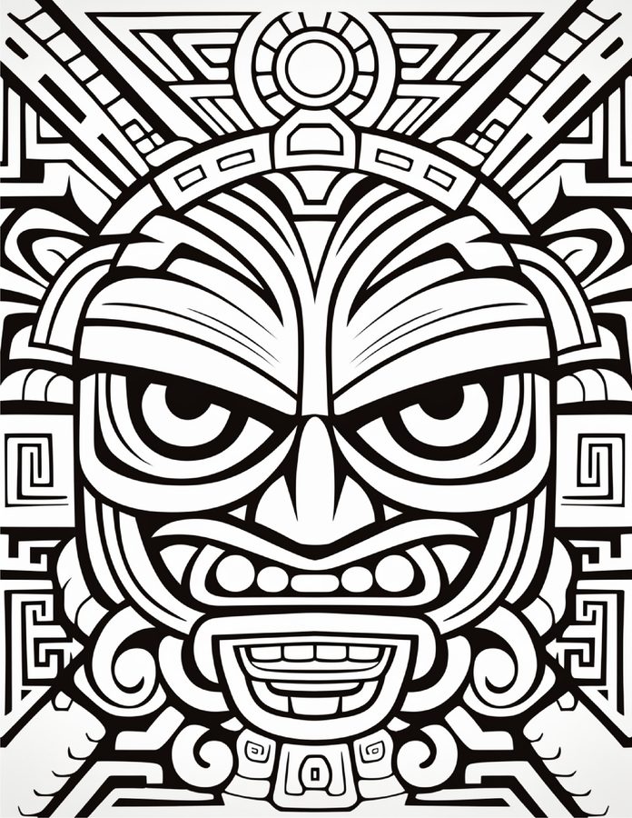 Mayan Mask free printable coloring page