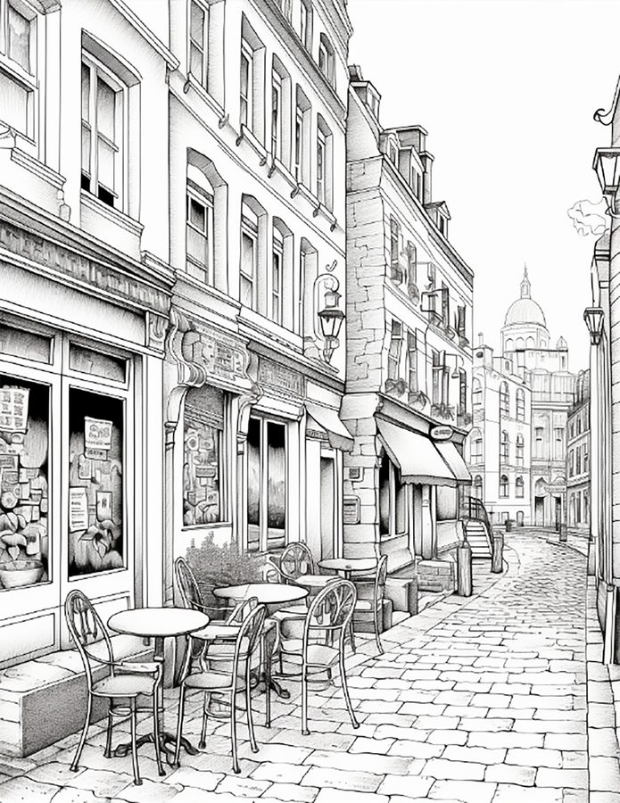 Street Cafe free printable coloring page